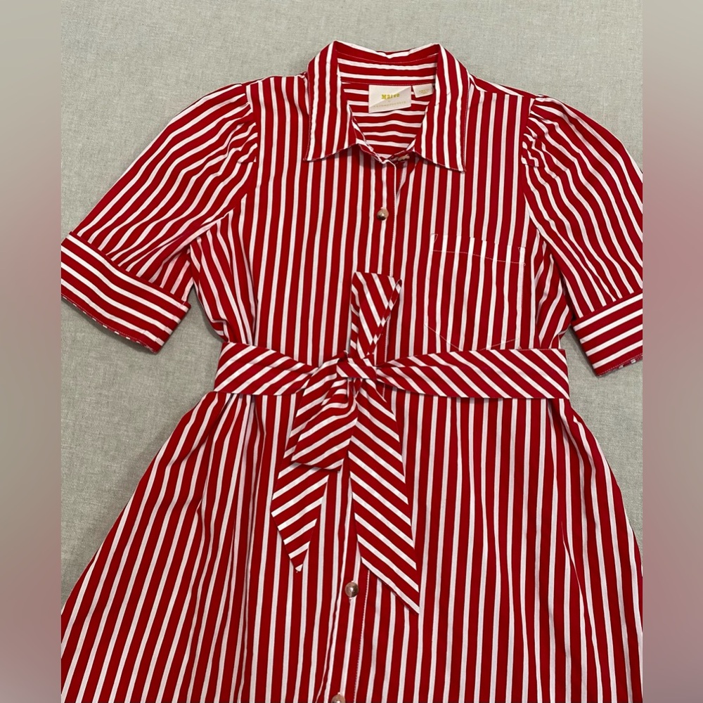 Anthropologie Maeve Kiana Red & White Striped Midi Dress Sz S Button Front - Picture 9 of 15